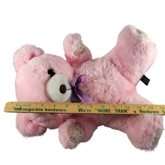 Pink Plush Teddy Bear Vintage 1988 Moonbeam Toys 12" Floral Paws Bow Korea - Picture 4 of 11